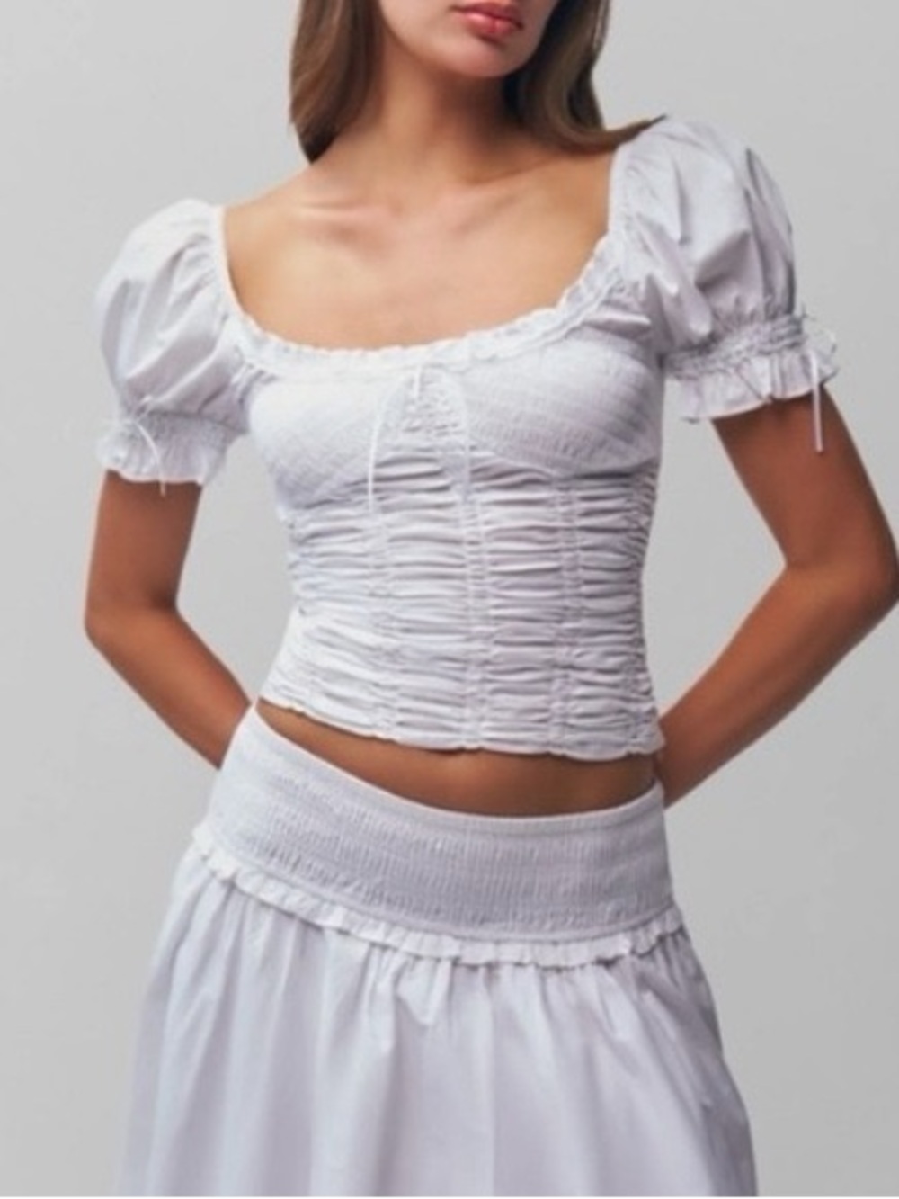 Danielle Guizio Fontana Top with Ruched Detailing lace Trim and Bows size XS